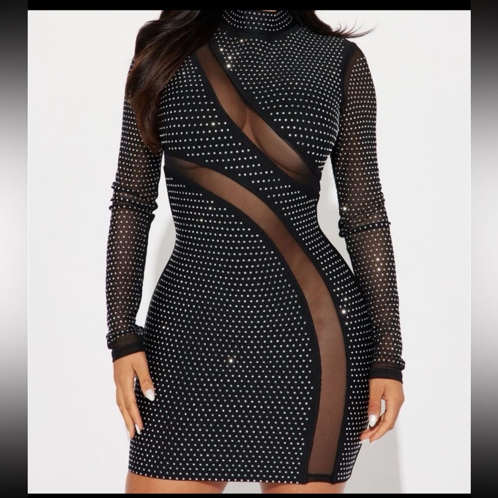 Embellished black mini dress